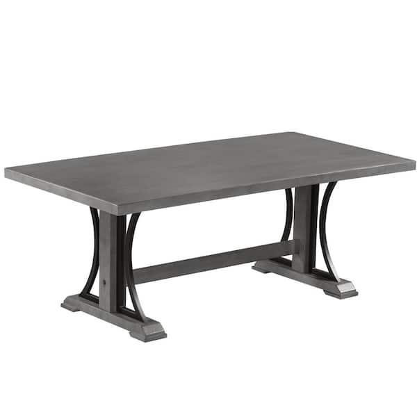Polibi 78 in. Gray Retro Style Wood Top Rectangular Dining Table, Seats up to 8