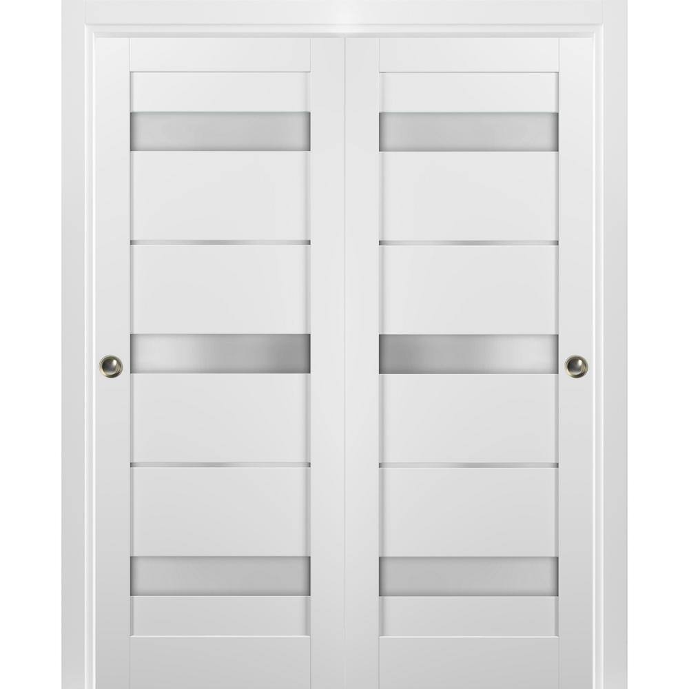 Quadro 48" x 80" White MDF Bypass Closet Doors with Frosted Glass