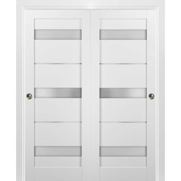 Sartodoors 48 in. x 80 in. Panel White Finished Pine MDF Sliding Door with Bypass Sliding Kit