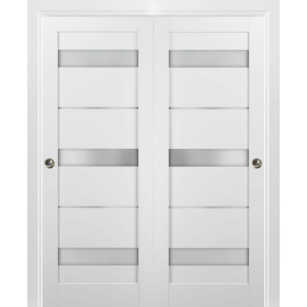 Sartodoors 72 in. x 80 in. Panel White Finished Pine MDF Sliding Door with Bypass Sliding Kit -  4055DBDWS72