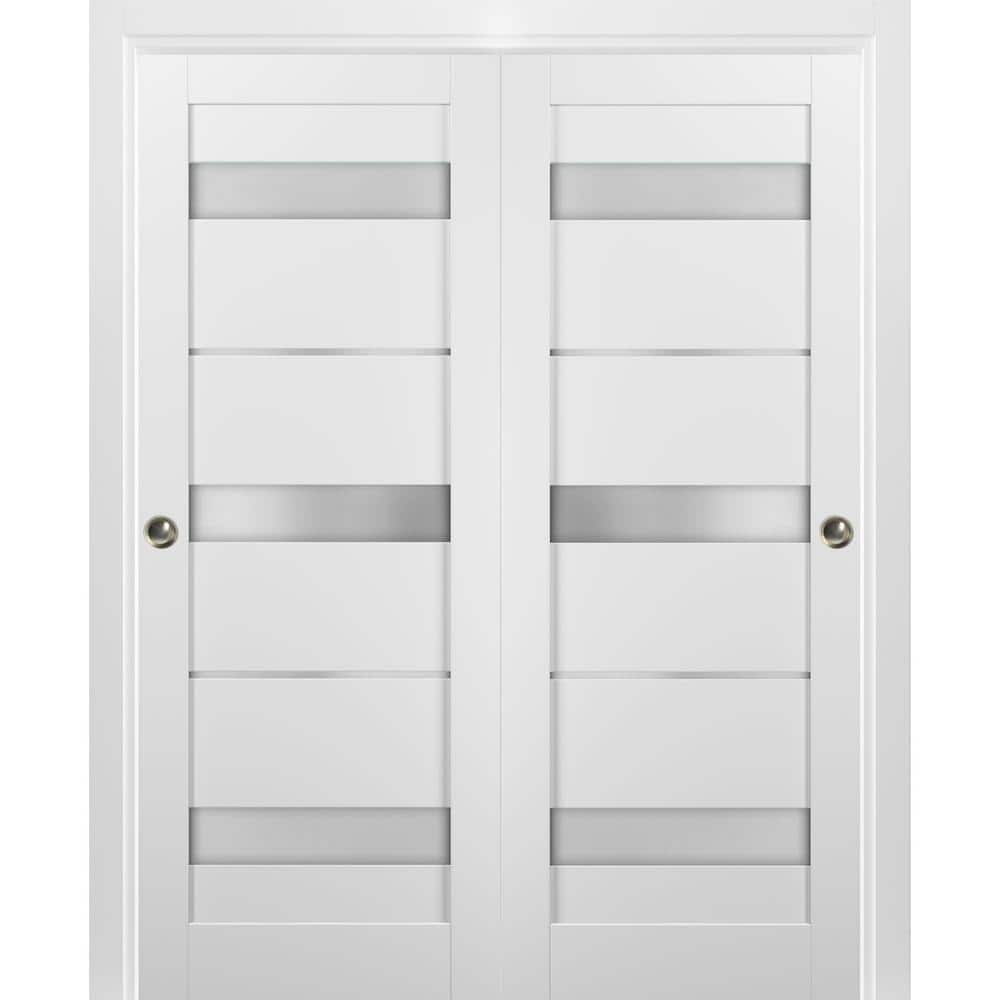 Sartodoors 72 in. x 96 in. Panel White Finished Pine MDF Sliding Door ...