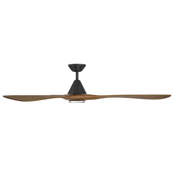Carve 72 in. Smart Indoor/Outdoor Matte Black/Distressed Koa Standard Ceiling Fan Selectable CCT Integrated LED & Remote