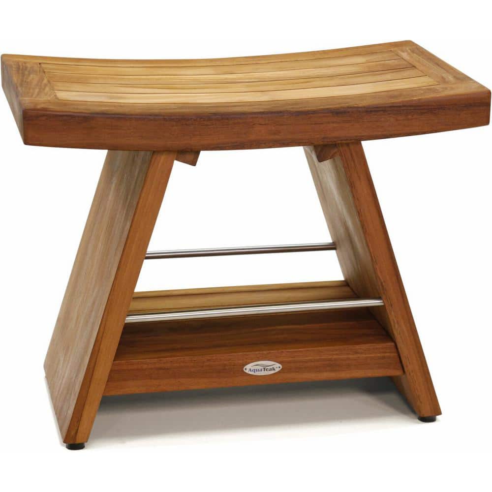 Patented 24 in. x 14 in. Asia Freestanding Teak and Stainless Shower Bench 