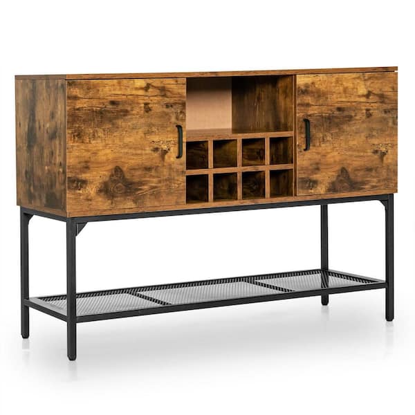 ANGELES HOME Rustic Brown Wood Top 48 in. Industrial Kitchen Buffet Sideboard with Wine Rack and 2 Doors
