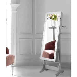 Amelie Marquee LED Light Cheval Floor Mirror Grey Jewelry Armoire Organizer