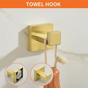 5-Piece Bath Hardware Set with Towel Hooks, Towel Bar, Toilet Paper Holder and Hand Towel Holder in Brushed Gold
