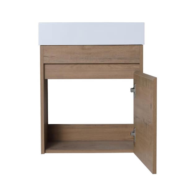 Wall-Mounted 18.11 in. W x 10.23 in. D x 22.83 in. H. Bath Vanity in Imitative Oak with White Resin Top with White Basin
