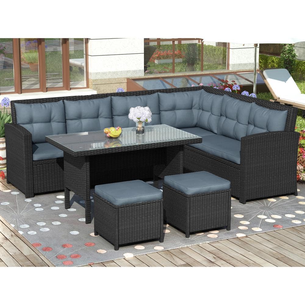 Cesicia 6-Piece Patio Wicker Furniture Set Outdoor Sectional Sofa with ...