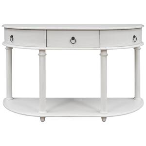 48 in.. White Console Table Wooden Shelf with Single Drawer Half Moon Entry Table