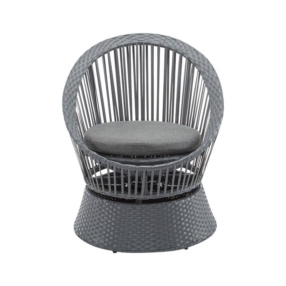 26.7 in. Modern Gray Wicker Outdoor Lounge Chair with Gray Cushions