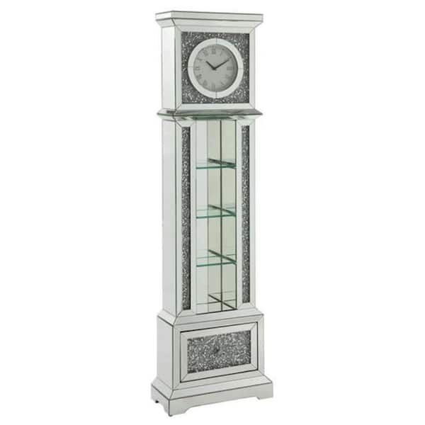 Benjara Silver Grandfather Clock with 4-Compartments and Mirror 