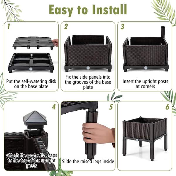 Elevated Plastic Wheeled Raised Garden Bed Planter Kit for Flower Vegetable Grow Brown Set of 2 Elevated Plastic Wheeled Raised Garden Bed Planter Kit for Flower Vegetable Grow Brown Set of 2