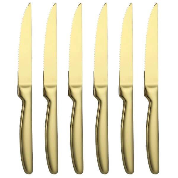 6-Piece Gold Serrated Steak Knife Set, 420 Stainless Steel with Ergonomic Handle, 8.7 in. Total Length