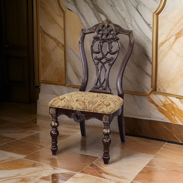 Benjara Brown Fabric Side Chair with Fabric Padded Seat (Set of 2)