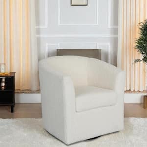 Contemporaty White Boucle Upholstery Swivel Club Arm Chair