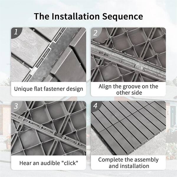 cadeninc 12 in. x 12 in. Dark Gray Square Composite Decking Tiles for Balcony Porch Backyard (Pack of 36)