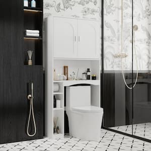 31.5 in. W x 66.9 in. H x 9.8 in. D White Over The Toilet Storage with Doors