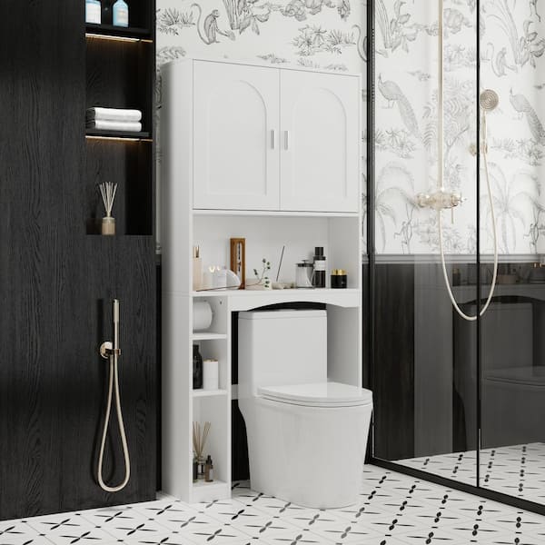 FUFU&GAGA 31.5 in. W x 66.9 in. H x 9.8 in. D White Over The Toilet Storage with Doors