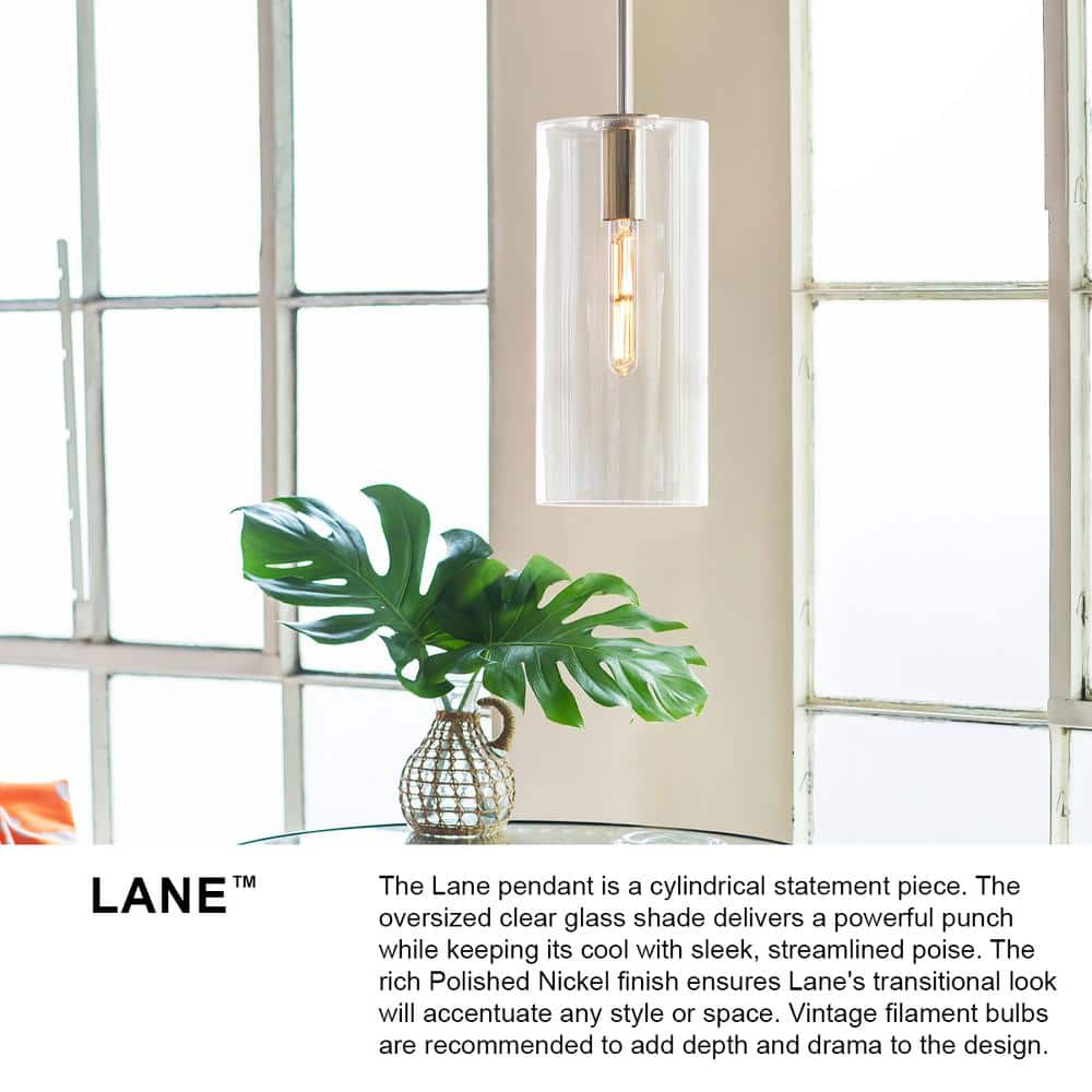 Lark Lane Polished Nickel 1-Light Clear Glass Pendant