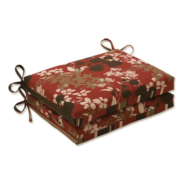 Pillow Perfect Striped 18.5 in. x 16 in. Outdoor Dining Chair Cushion in Brown/Red (Set of 2)