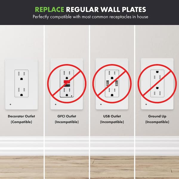 SnapPower GuideLight 2 PLUS Night Light 1-Gang Gfci Size White Plastic  Indoor Wall Plate in the Wall Plates department at