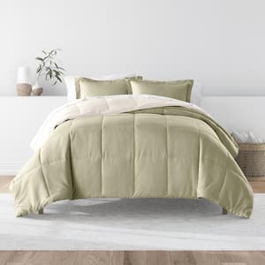 Sage and Ivory Microfiber Down Alternative Twin / Twin XL Reversible Comforter Set