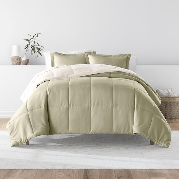 Becky Cameron Sage and Ivory Microfiber Down Alternative Twin / Twin XL Reversible Comforter Set