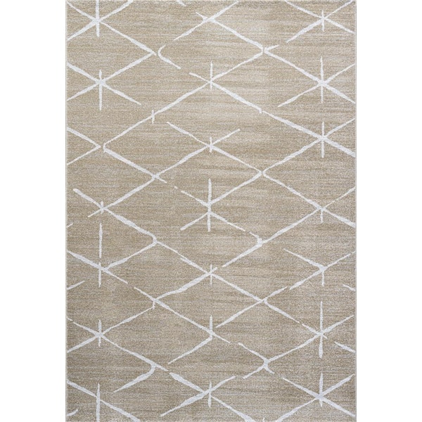 Unbranded Midtown Geo Beige/Ivory 7 ft. 10 in. x 10 ft. Geometric Olefin Area Rug