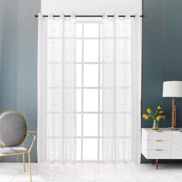 Limoges White Polyester Lace 55 in. W x 63 in. L Rod Pocket in.door Sheer  Curtain. (Sin.gle Panel)