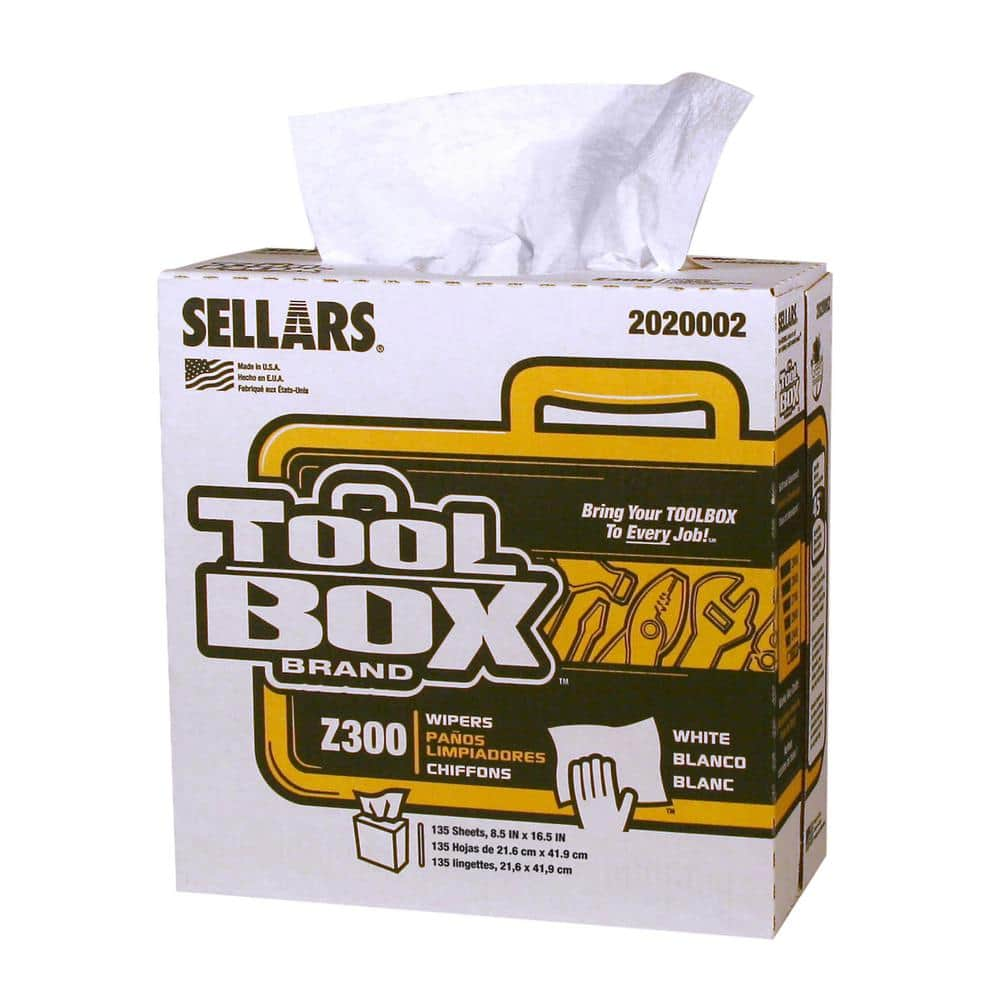 Sellars Wipers & Sorbents 2020002 Toolbox Z300 White Pop Up Wipers White 8.5 in. x 16.5 in. 135 Sheets per Box 8 Boxes per Case