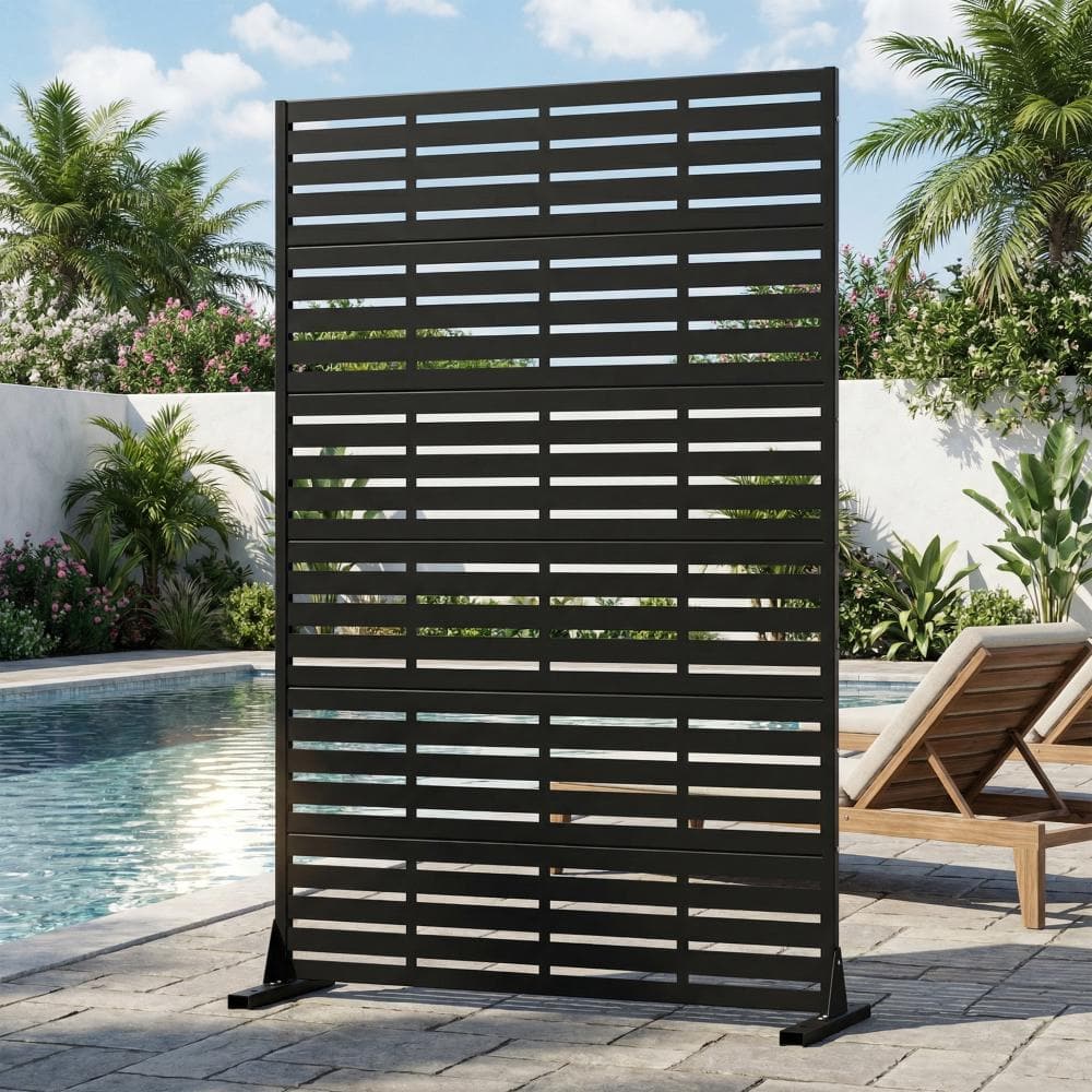 47 in. W x 72 in. H Black Galvanized Metal Louvered Outdoor Patio Divider Screen (1-Pack) price history on PriceWatchPro