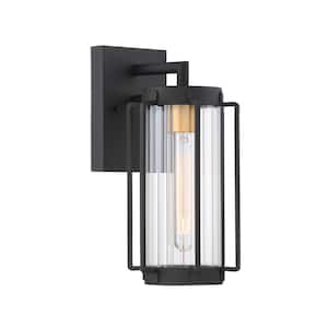 Avonlea Small 1-Light Sand Black with Gold Outdoor Light Wall Lantern Sconce