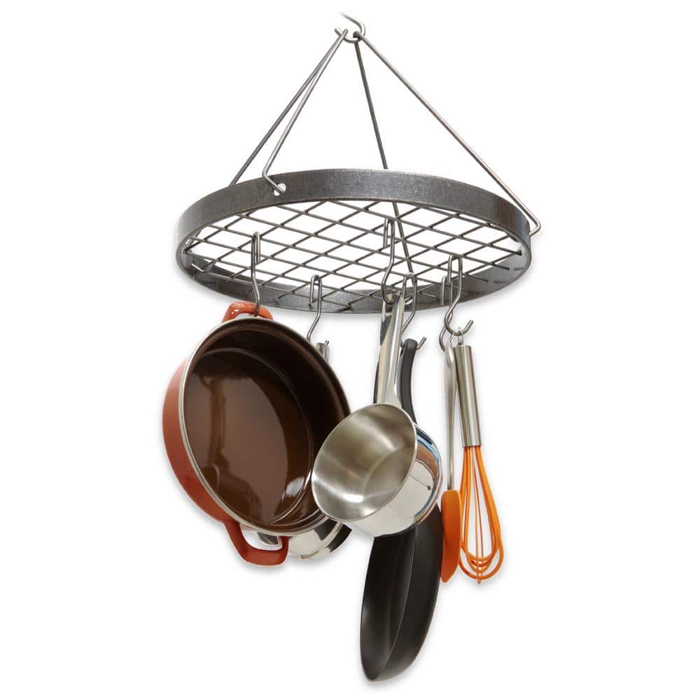 Hammered Steel Round Hanging Pot Rack with Hooks