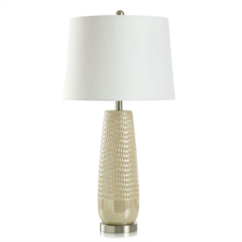 Cream Ceramic Table Lamp with Off-White Shade
