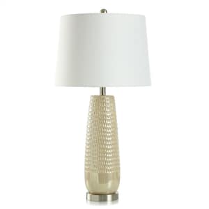 Starlite 29 in. Silver Gourd Task and Reading Table Lamp for Living Room with White Linen Shade
