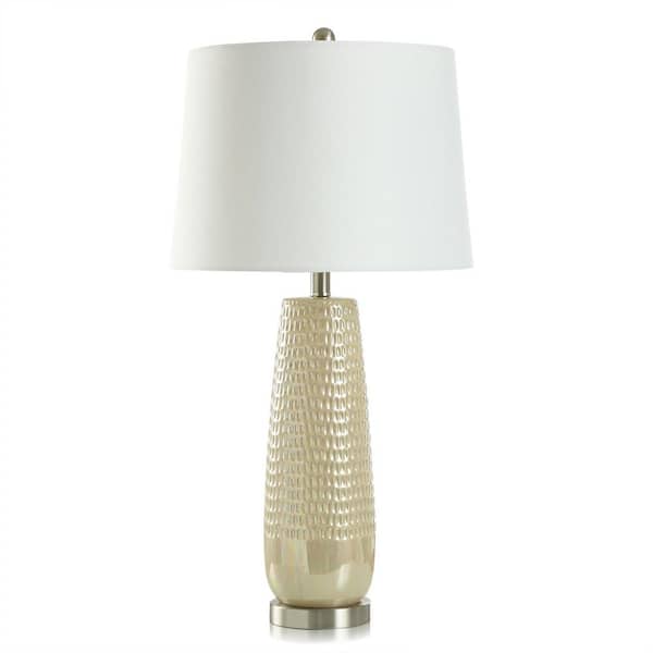 StyleCraft Starlite 29 in. Silver Gourd Task and Reading Table Lamp for Living Room with White Linen Shade