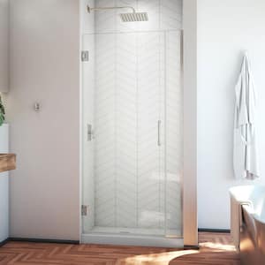 Unidoor Plus 29 to 29.5 in. x 72 in. Frameless Hinged Shower Door in Brushed Nickel