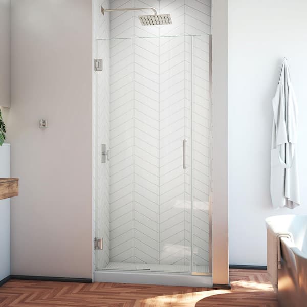 DreamLine Unidoor Plus 30 to 30.5 in. x 72 in. Frameless Hinged Shower Door in Brushed Nickel