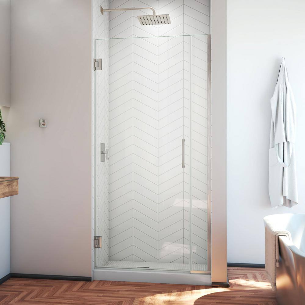 Unidoor Plus Frameless Clear Glass Hinged Shower Door with Black Hardware