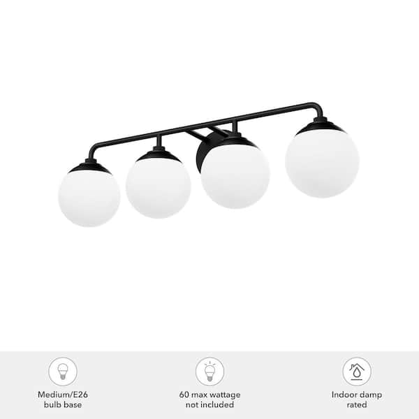 Hunter - Hepburn 30 in. 4-Light Matte Black Vanity Light with Cased White Shades