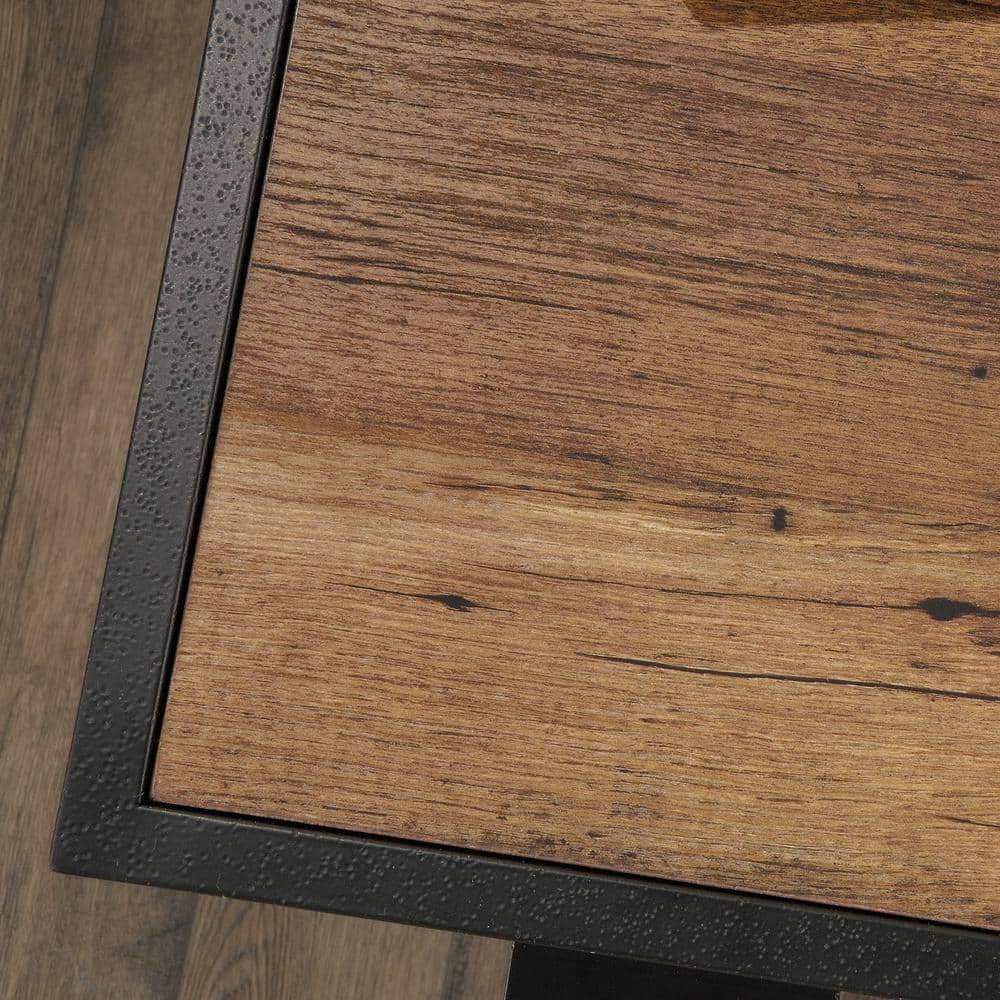 Vintage Oak and Black L-Shaped Computer Desk with Drawer