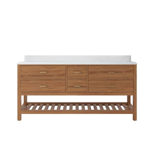 Willow Collections Parker Teak 72 in. W x 22 in. D x 36 in. H Double Sink Bath Vanity in Golden Teak with 1.5 in. White Quartz Top