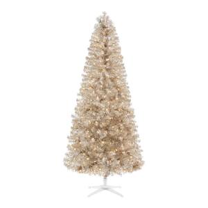 7 ft Shimmery Tinsel Champagne Gold Spruce Pre-Lit LED Artificial Christmas Tree with 300 Warm White Mini Lights