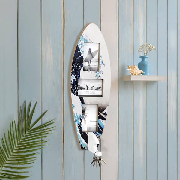 American Art Decor Surfboard Photo Collage 25 in. x 9 in. Navy
