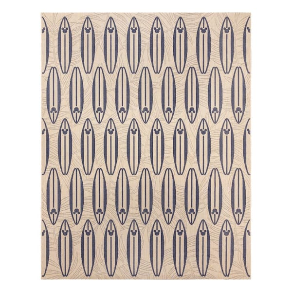 Mickey Mouse Surfboard Sand/Navy 8 ft. x 10 ft. Geometric/Animal Print Indoor/Outdoor Area Rug