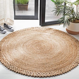 Natural Fiber Beige Doormat 3 ft. x 3 ft. Woven Floral Round Area Rug