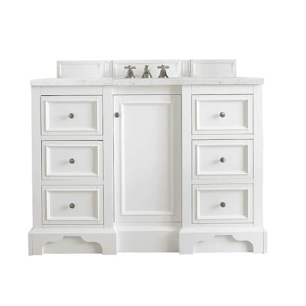 James Martin Vanities De Soto 49.3 in. W x 23.5 in.D x 36.3 in. H Single Vanity in Bright White with Quartz Top in Eternal Jasmine Pearl