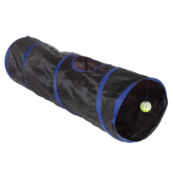 Pet Trex Collapsible Pet Tunnel for Cats and Kittens with Hanging Toys and a Peep Hole For Play and Exercise (Black)