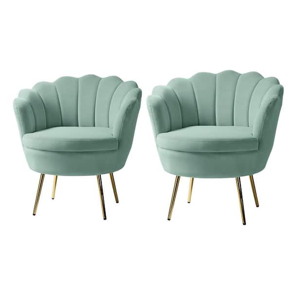 JAYDEN CREATION Fidelia Sage Tufted Barrel Chair with Scalloped Seashell Edges (Set of 2)