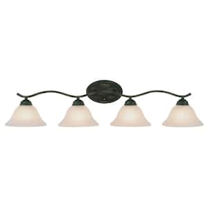 Hollyslope 35 in. 4-Light Oil Rubbed Bronze Bathroom Vanity Light Fixture with Marbleized Glass Shades